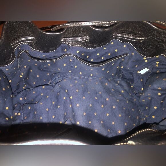 Kate Spade Drawstring Hobo Bag Black Pebbled Leather White Stitching - Picture 5 of 11